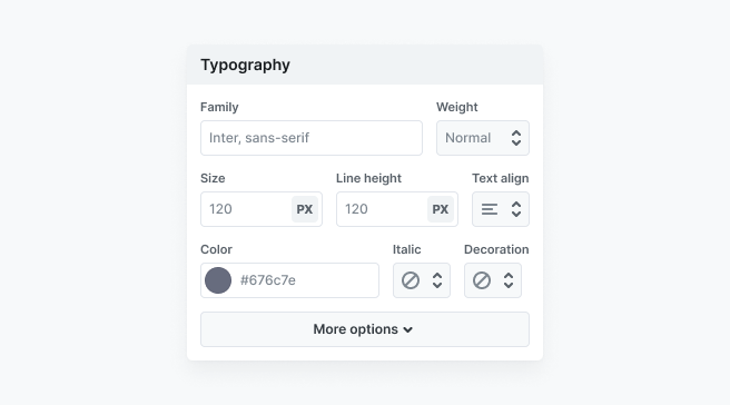 Typography settings in Mosaic’s Style tab showing options to customize text appearance
