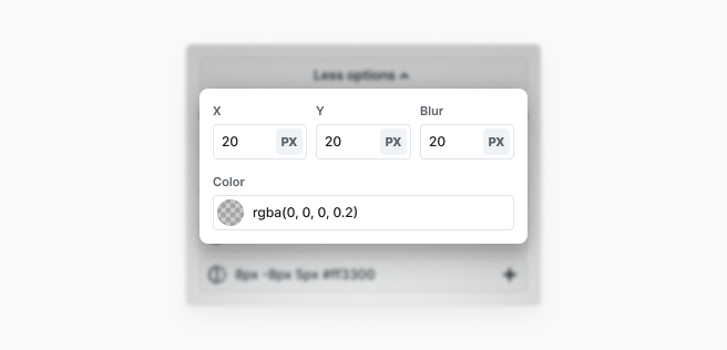 Text shadow settings in Mosaic’s Style tab showing controls to add and adjust shadow behind the text