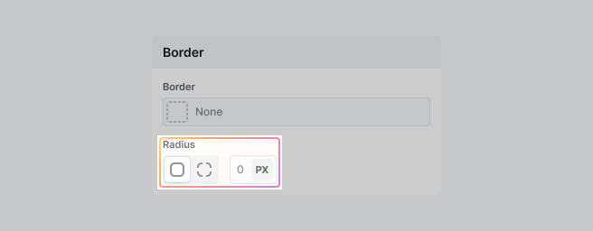 Border radius settings in Mosaic’s Style tab with controls for setting corner curves individually or all at once, including unit selector