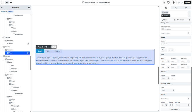 Tabs element displayed in the Mosaic Editor