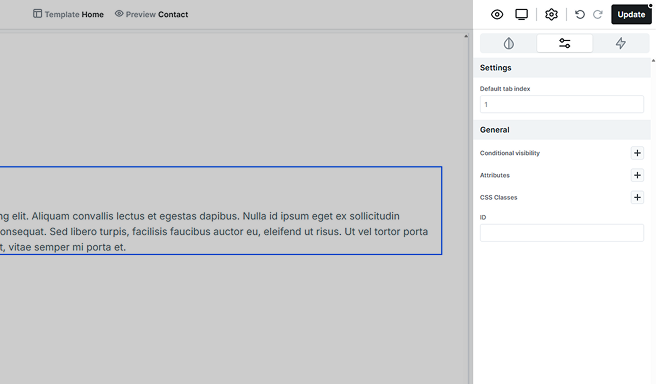 Advanced tab settings for the Tabs element in Mosaic, offering advanced configuration options
