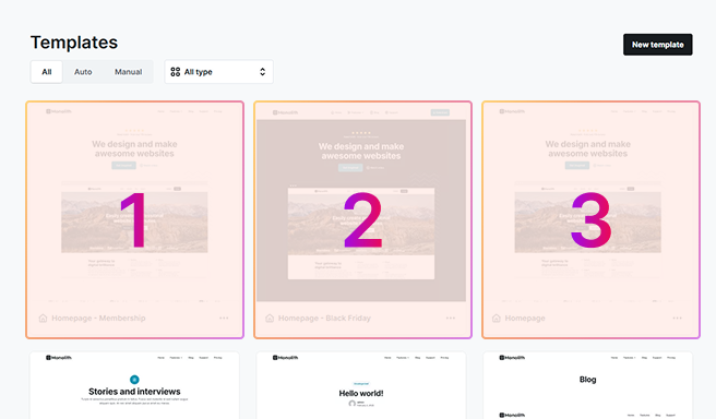 Templates list in Mosaic with highlighted order