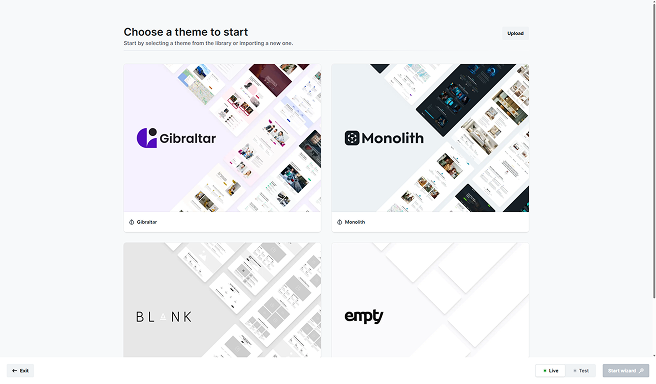 Theme creation popup in Mosaic offering options to start with an empty theme or select a pre-designed theme from the library