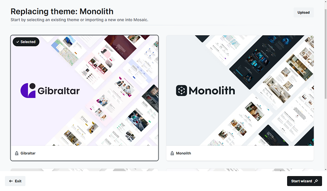 Mosaic Replace window showing choices to swap the current theme