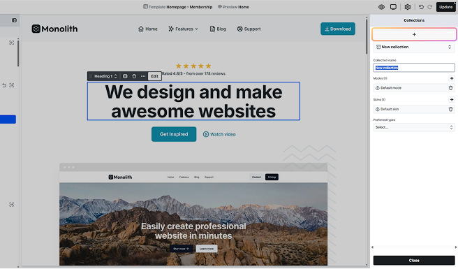Plus button highlighted in Mosaic’s Collections panel for adding a new collection, opening configuration options for grouping variables