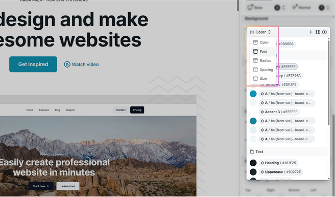 Collection type dropdown highlighted in Mosaic’s variable selection popup, allowing users to switch between different variable collections
