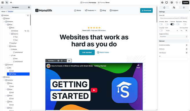 Mosaic YouTube element embedding a video via URL with settings