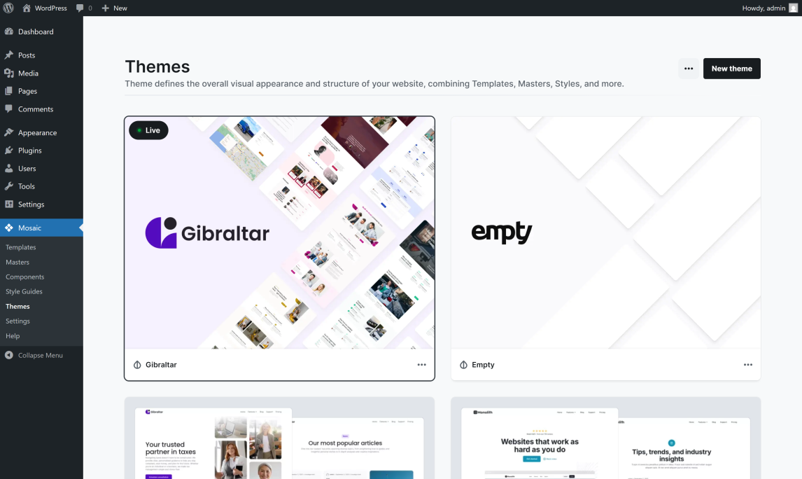 Themes - Getting started - Docs - Mosaic