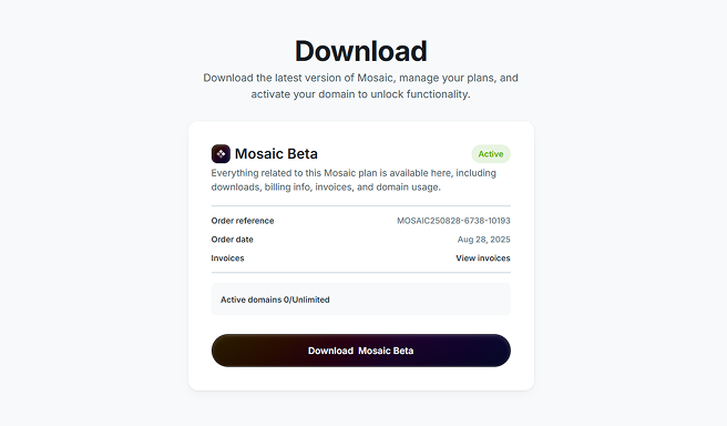 Mosaic zip installer download button on the website.