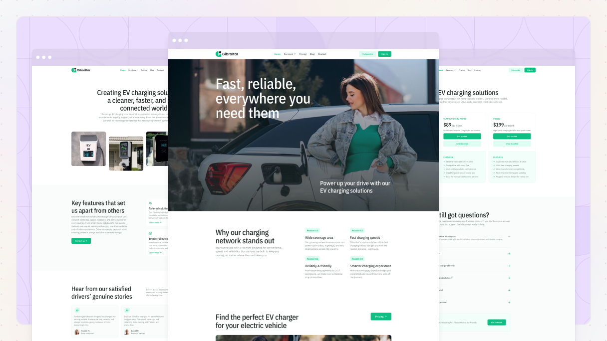 Preview of Mosaic's EV charger page kit for WordPress