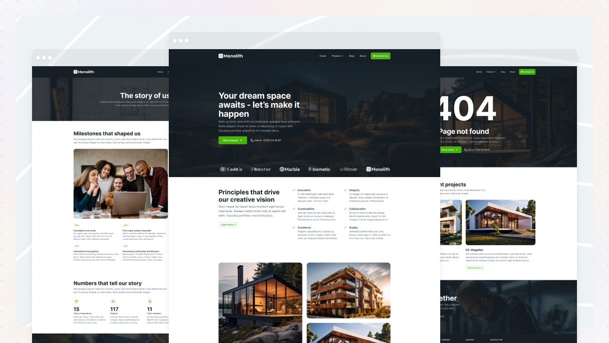 Preview of Mosaic's Architect page kit for WordPress
