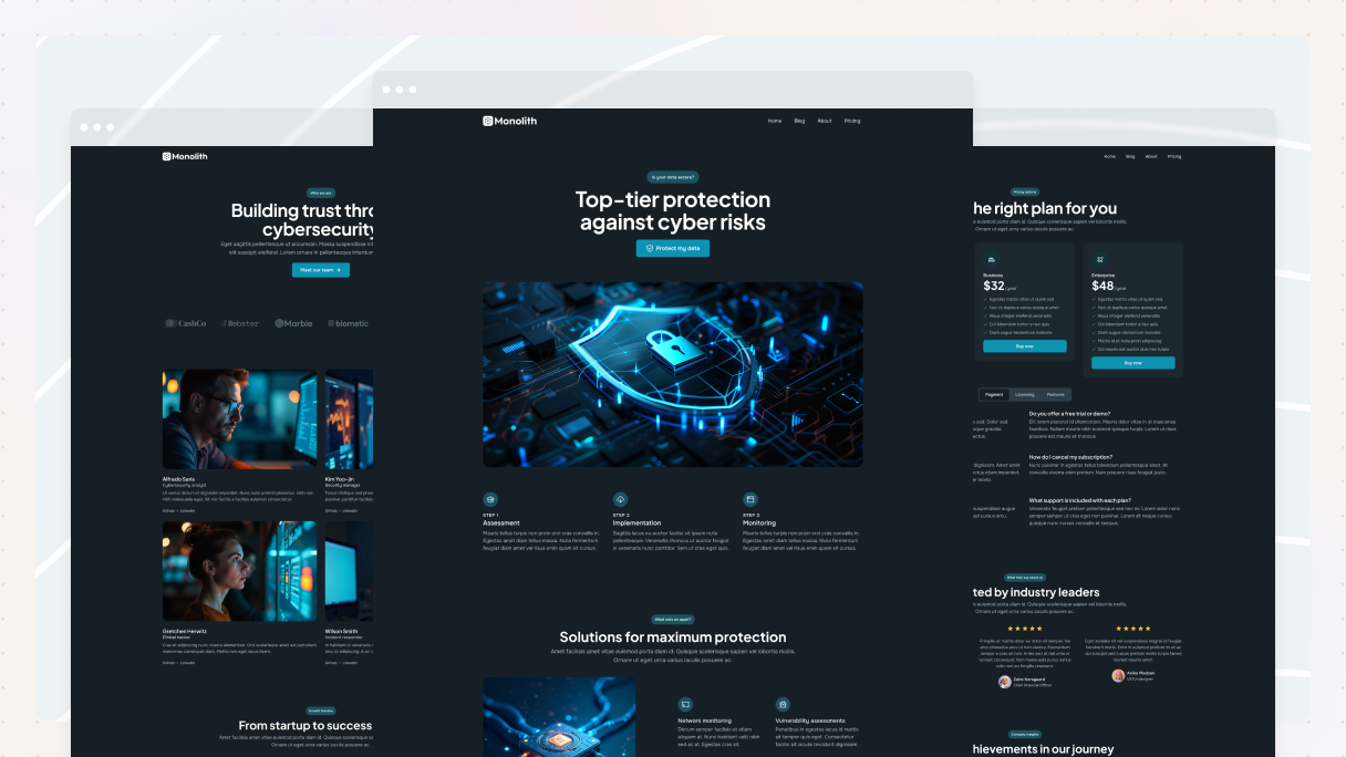 Preview of Mosaic's Cyber security page kit for WordPress