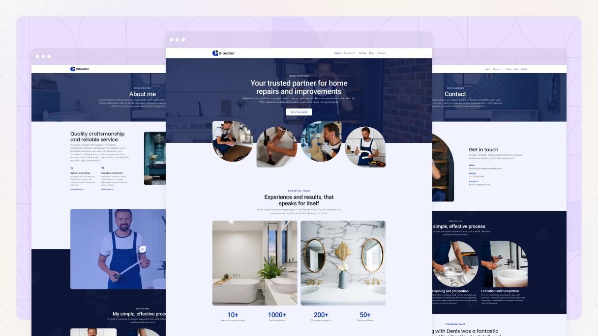Preview of Mosaic's Handyman page kit for WordPress
