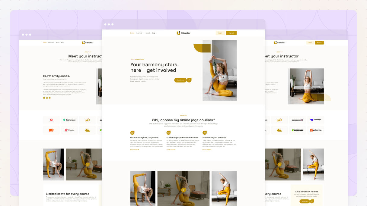 Preview of Mosaic's Joga page kit for WordPress