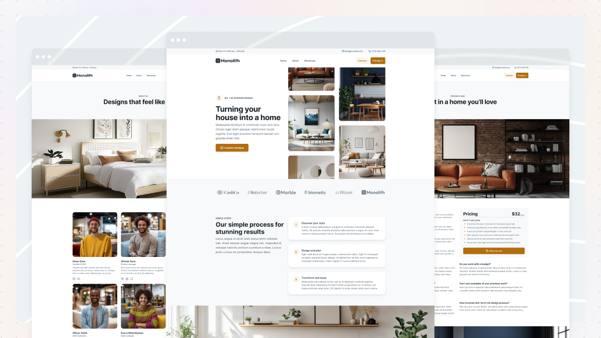 Preview of Mosaic's Interior page kit for WordPress