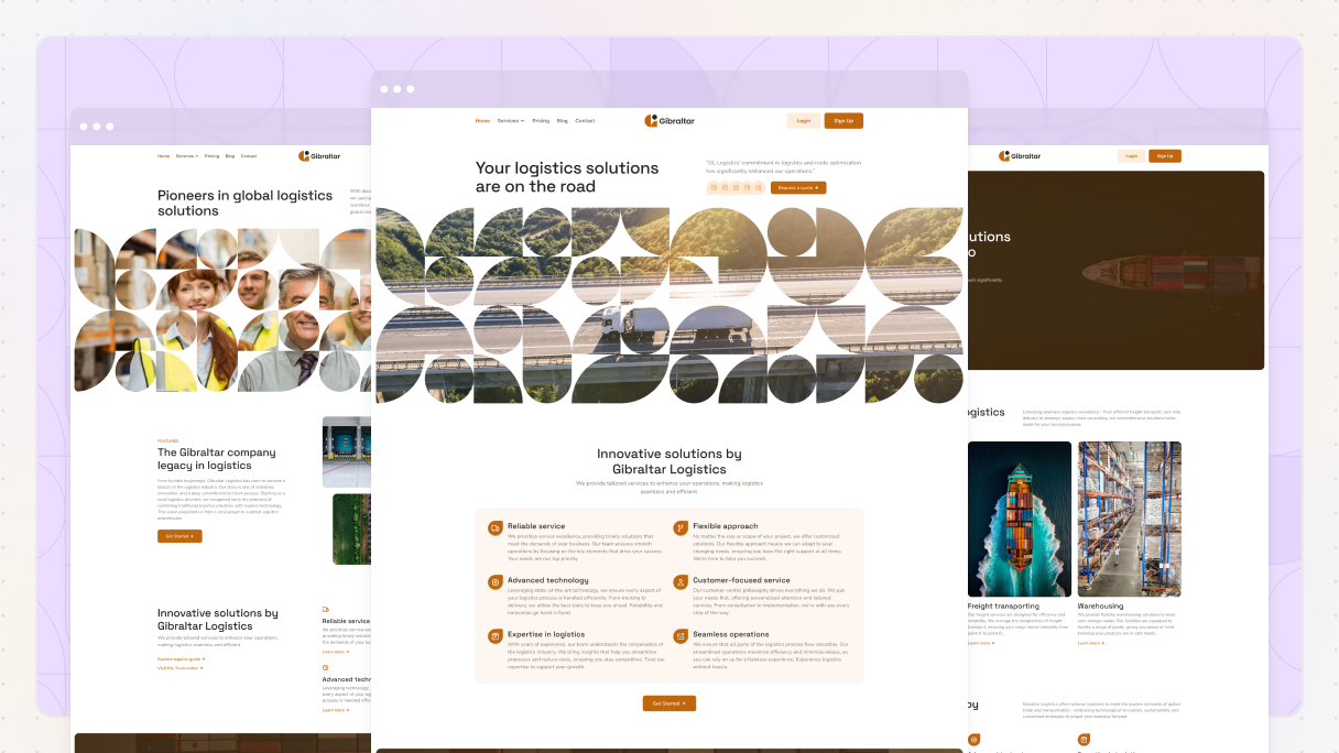 Preview of Mosaic's Logistics page kit for WordPress