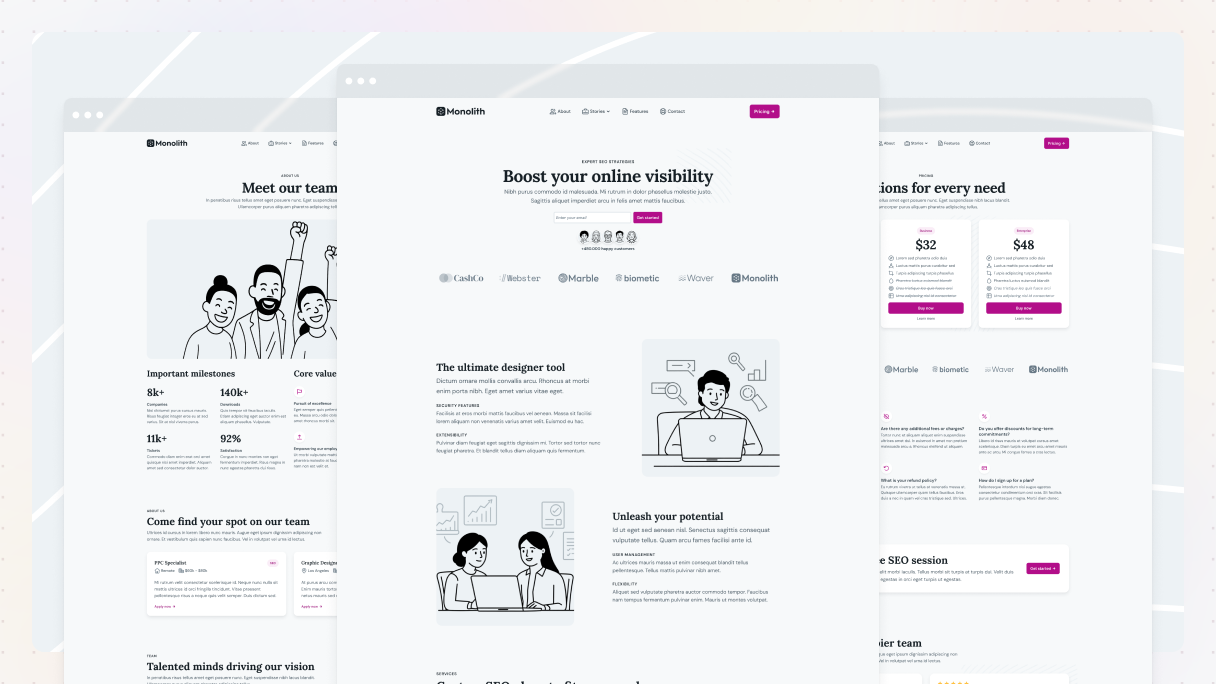 Preview of Mosaic's SEO page kit for WordPress