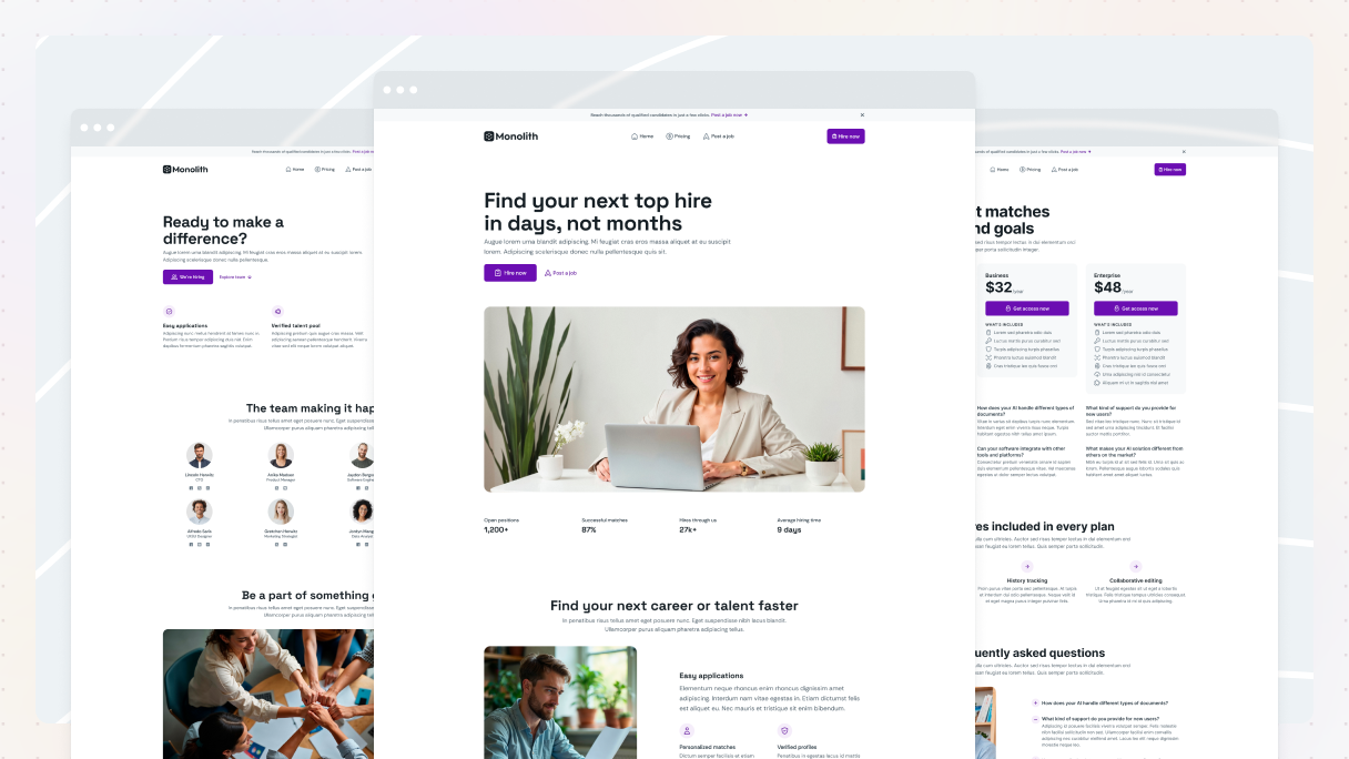 Preview of Mosaic's Recruitment page kit for WordPress