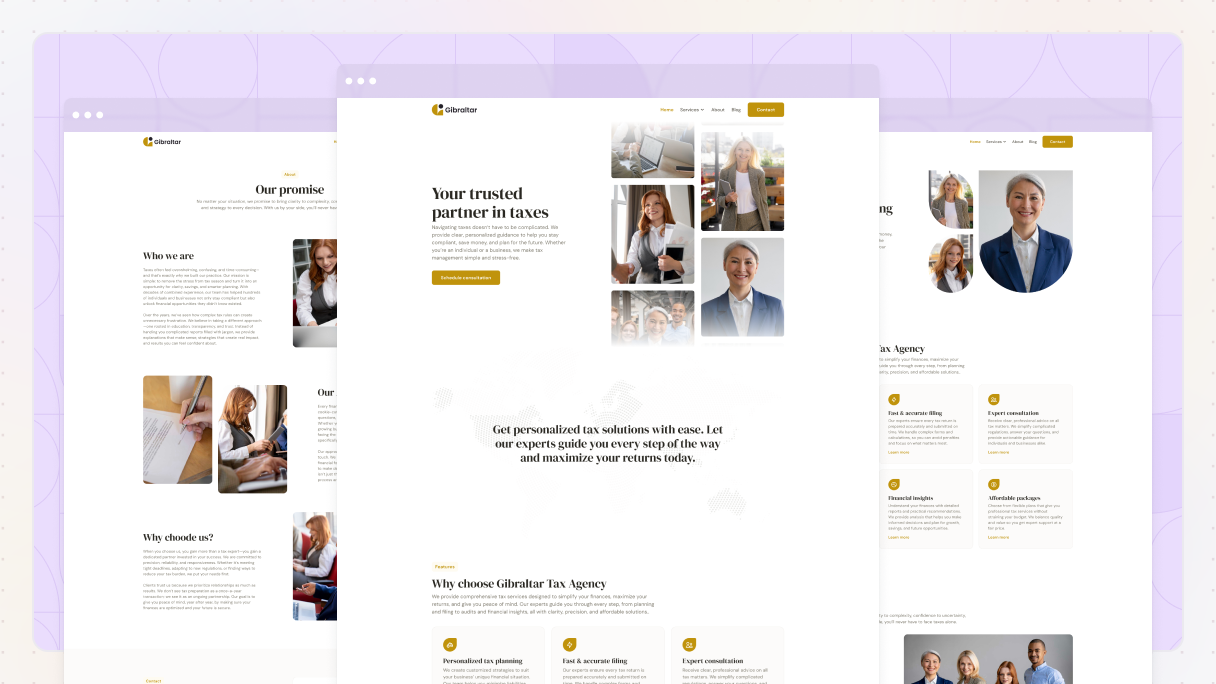 Preview of Mosaic's Tax advisory page kit for WordPress