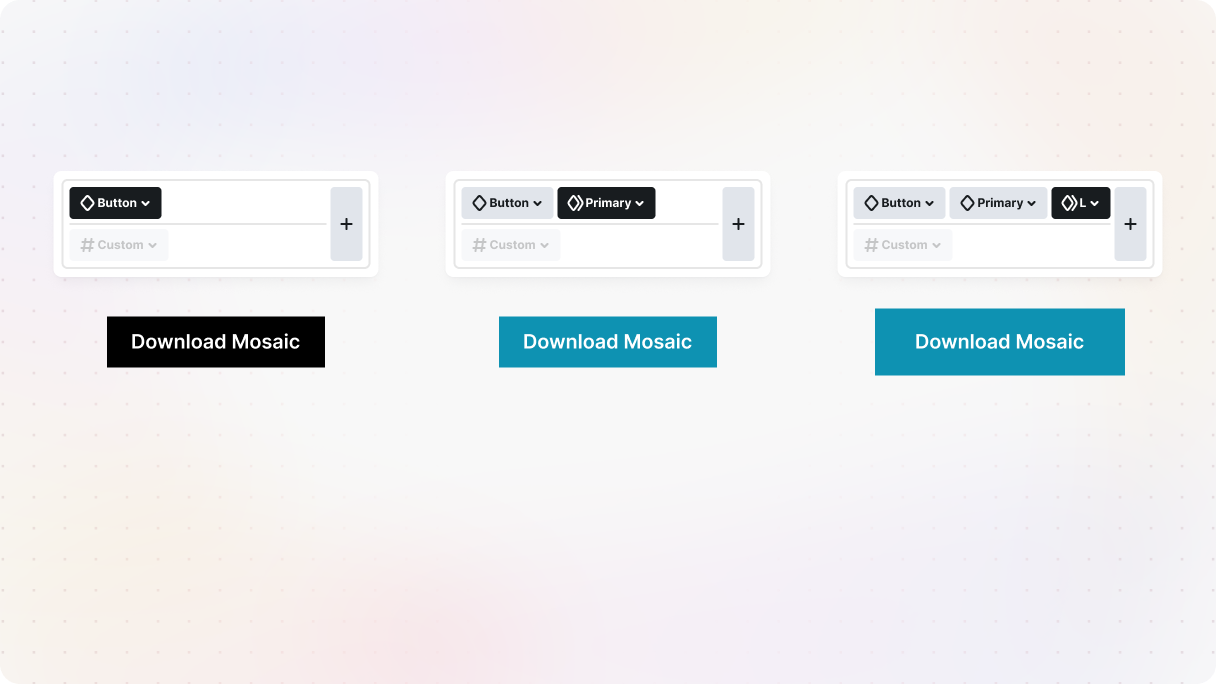 Illustration of a button element in Mosaic showing how element subclasses work, with a class hierarchy