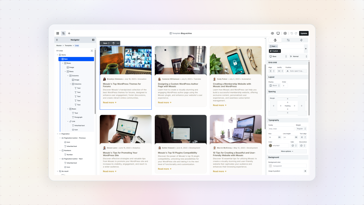 WordPress visual editor showing page-level content editing alongside template and layout controls, illustrating the limitation of page builders compared to theme builders that can customize headers, footers, archives, and global layouts