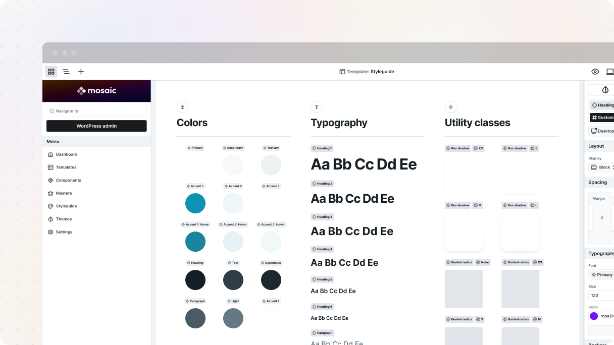 Example of a design system style guide showing colors, typography, and other visual rules