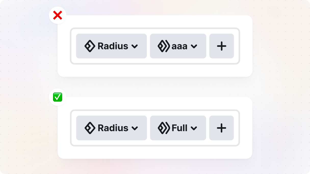 Comparison of utility class naming in Mosaic. The top example shows a vague utility class name, while the bottom example uses a descriptive name, “Full”, demonstrating how clear naming makes utility classes easier to understand and reuse.