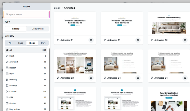 Search bar highlighted in Mosaic’s Assets window