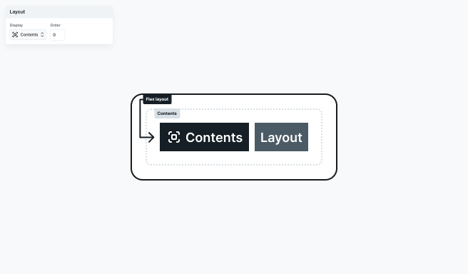 'Display: contents' option in Mosaic’s Style tab with visual example showing wrapper ignored, treating child elements as direct part of the parent layout