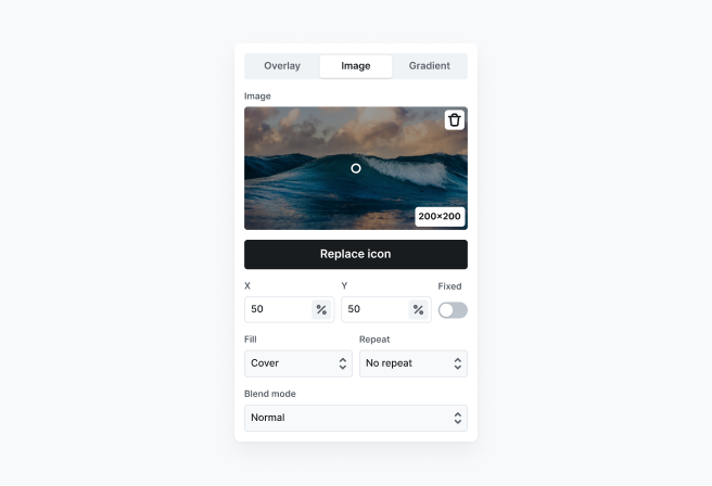 Image tab open in Mosaic’s Style panel, showing settings to configure background image properties