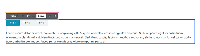 Additional toolbar actions highlighted for the Tabs element in Mosaic
