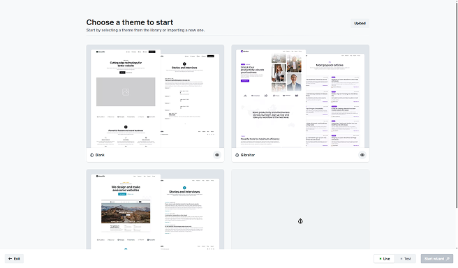Theme creation popup in Mosaic offering options to start with an empty theme or select a pre-designed theme from the library