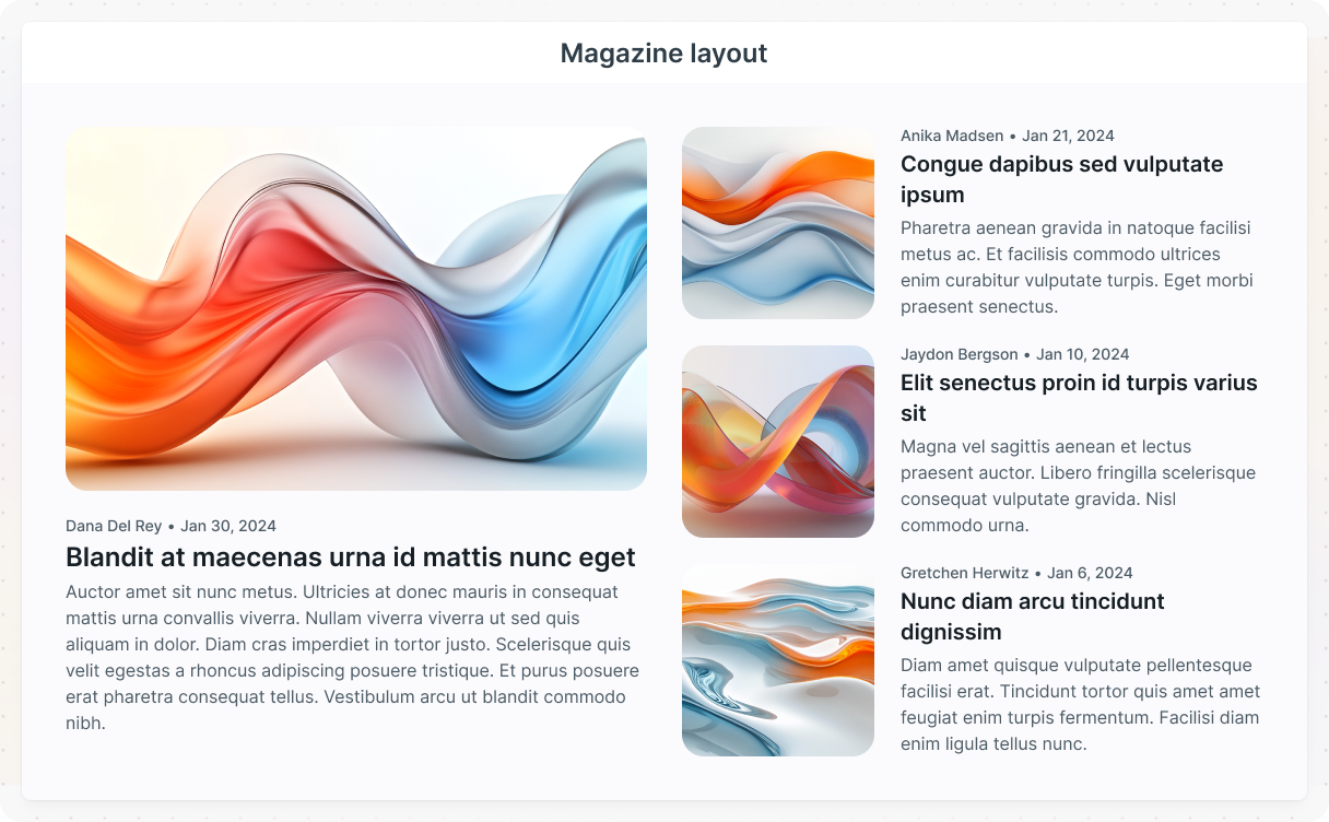 Screenshot of the Monolith theme using a magazine-style layout in the Blog Archive 09 page, featuring multiple post previews